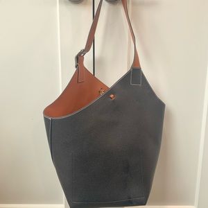 Romytisa genuine leather bag, asymmetrical strap, black with brown interior